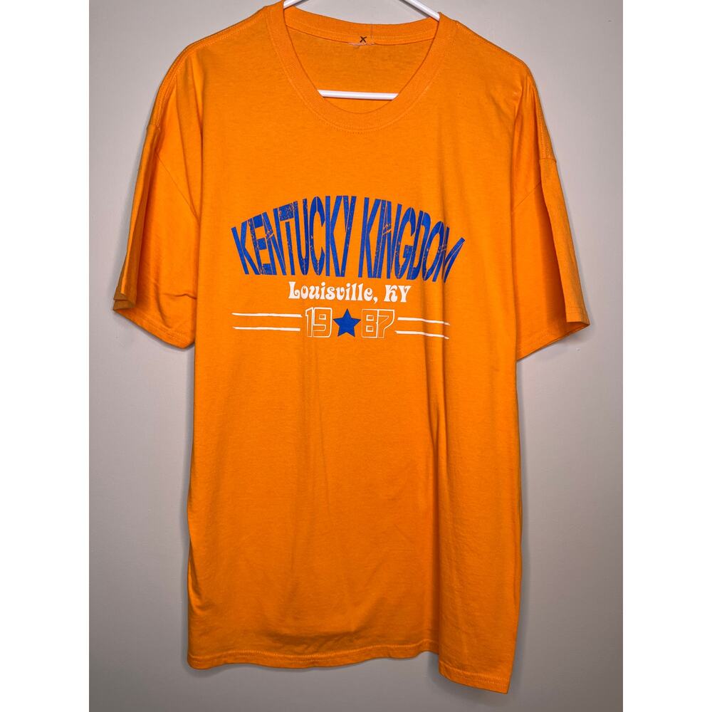 2000s Y2K Orange Kentucky Kingdom Louisville Theme Park Destination Shirt XL